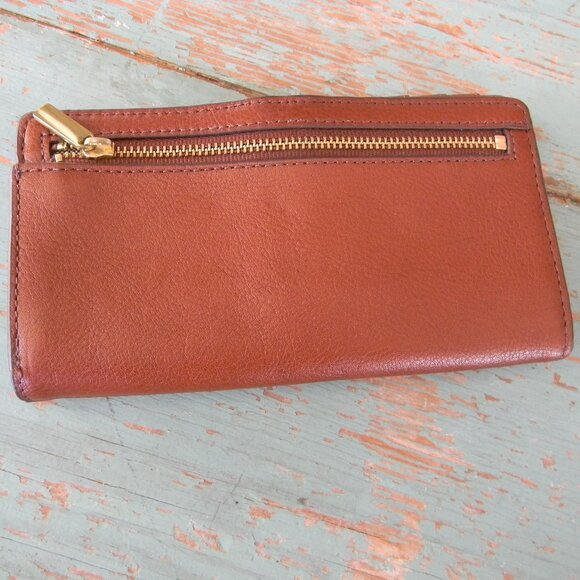 FOSSIL TAN BROWN LEATHER LARGE SNAP CLOSURE WALLET - Picture 2 of 6
